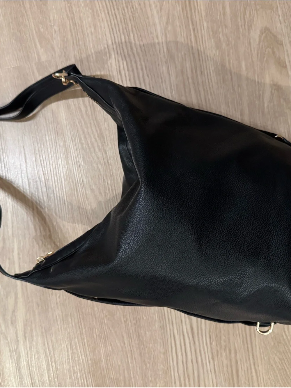 a new day Black Pebbled Leather Hobo with Gold Hardware